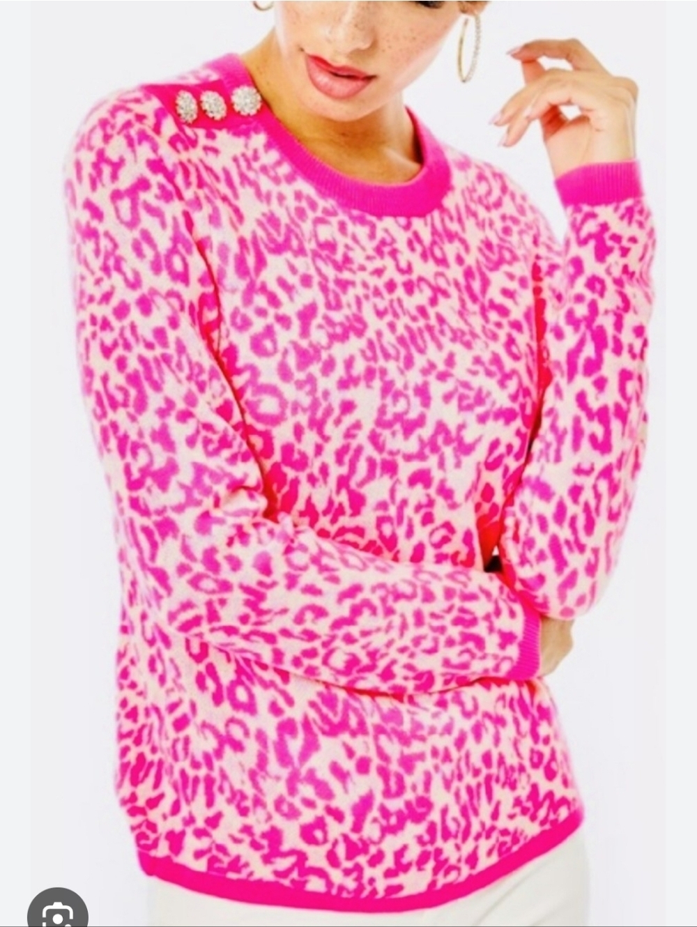 Lilly Pulitzer Pink and Cream Leopard-Print Top/ Sweater with Shoulder Buttons